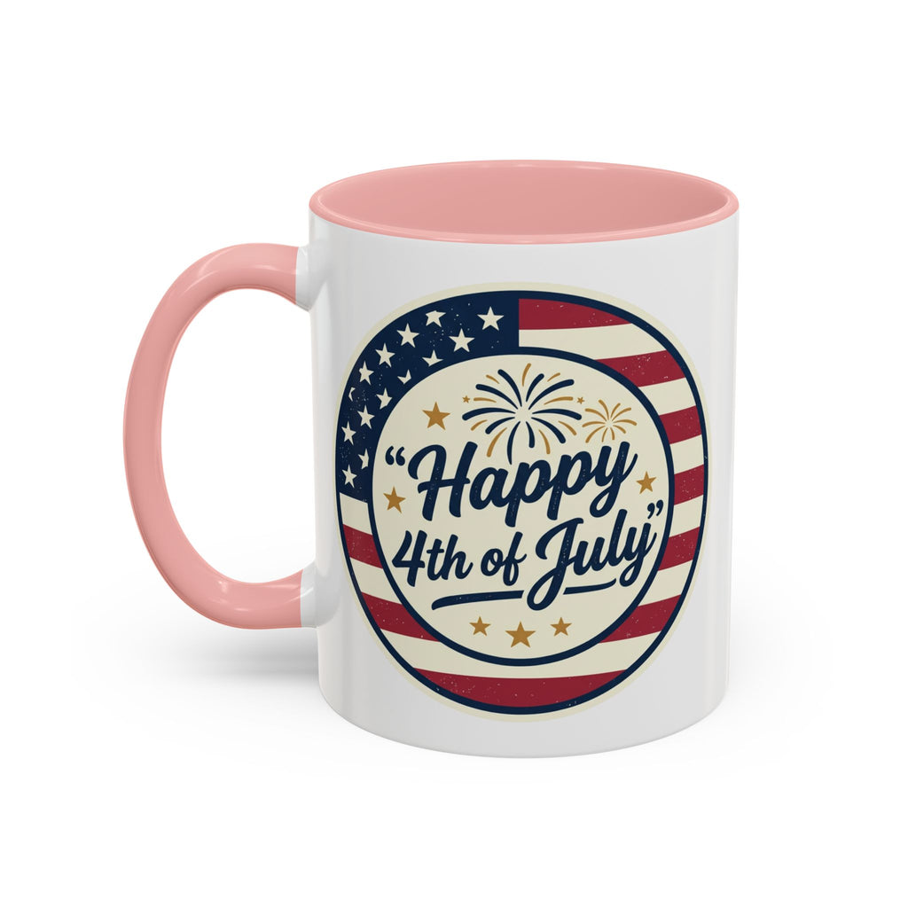 Happy 4th of July Accent Coffee Mug – Patriotic American Flag Design (11/15oz)