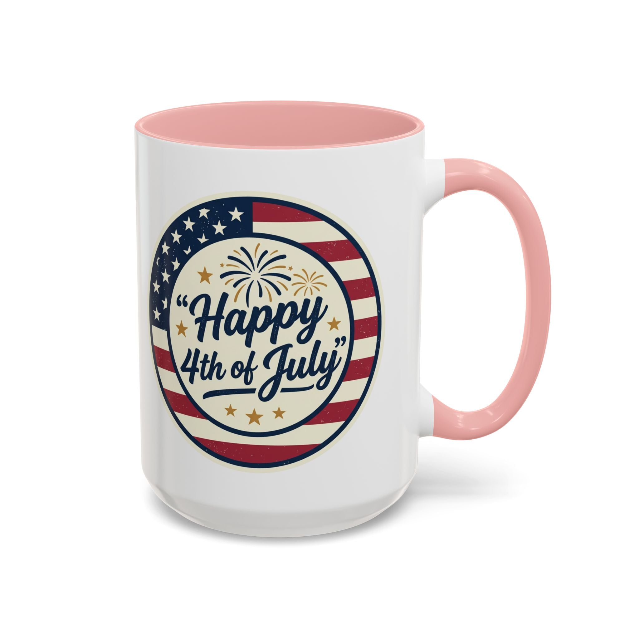 Happy 4th of July Accent Coffee Mug – Patriotic American Flag Design (11/15oz)
