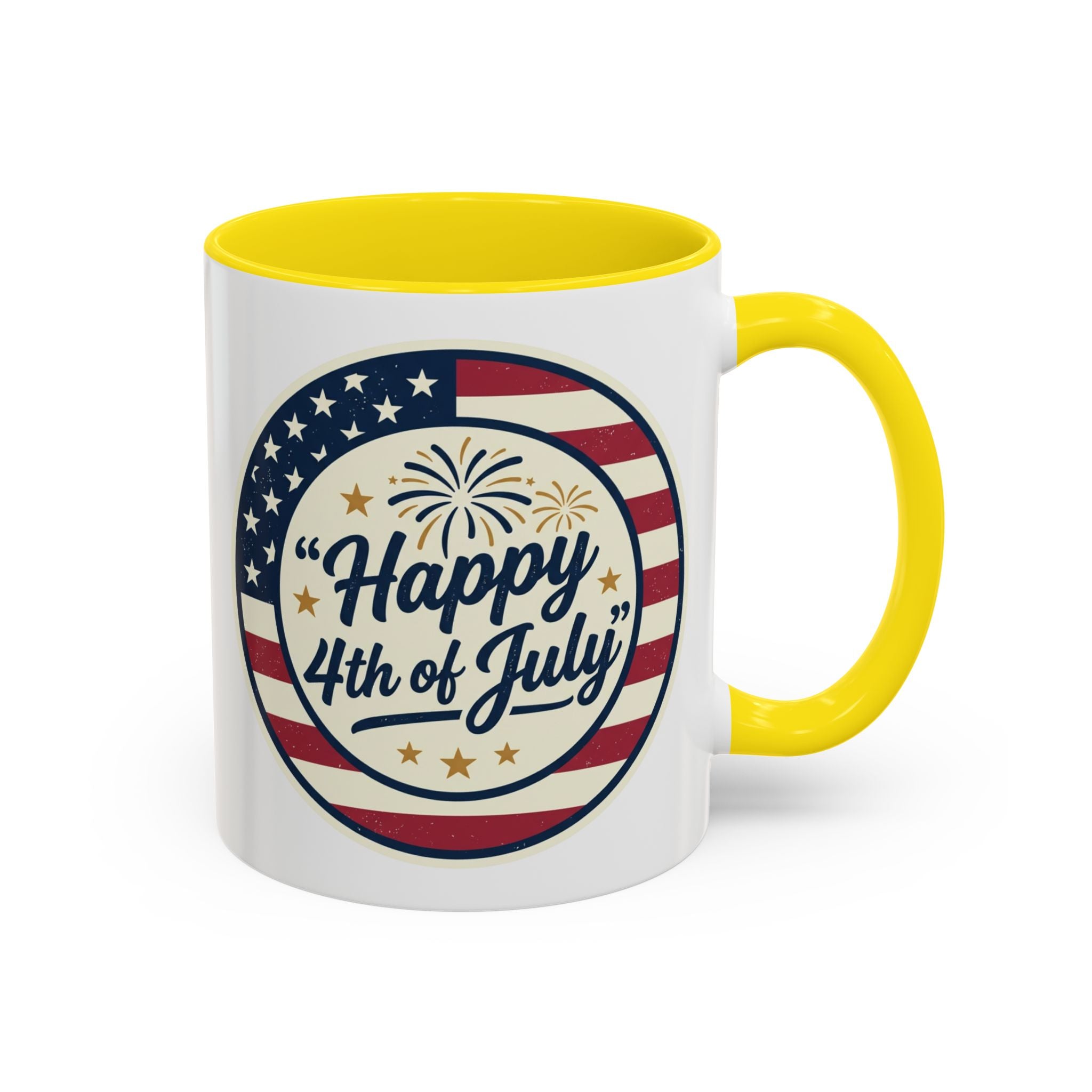 Happy 4th of July Accent Coffee Mug – Patriotic American Flag Design (11/15oz)