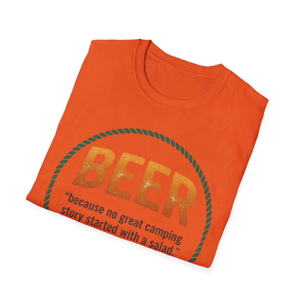 Beer Camping T-Shirt — "Because no great camping story started with a salad."