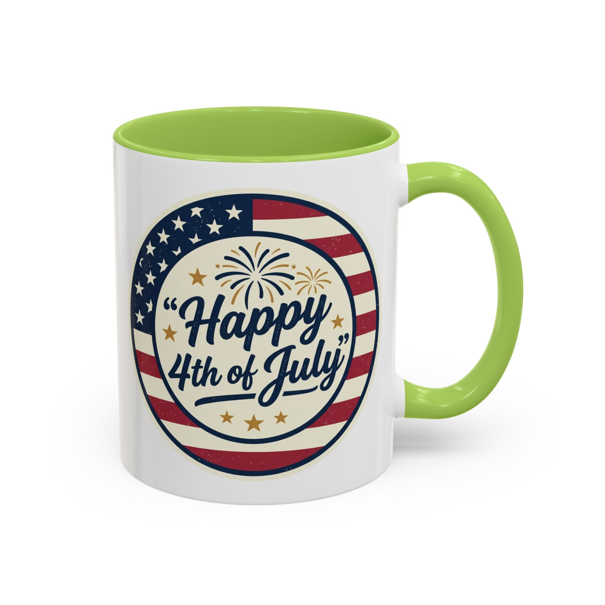 Happy 4th of July Accent Coffee Mug – Patriotic American Flag Design (11/15oz)