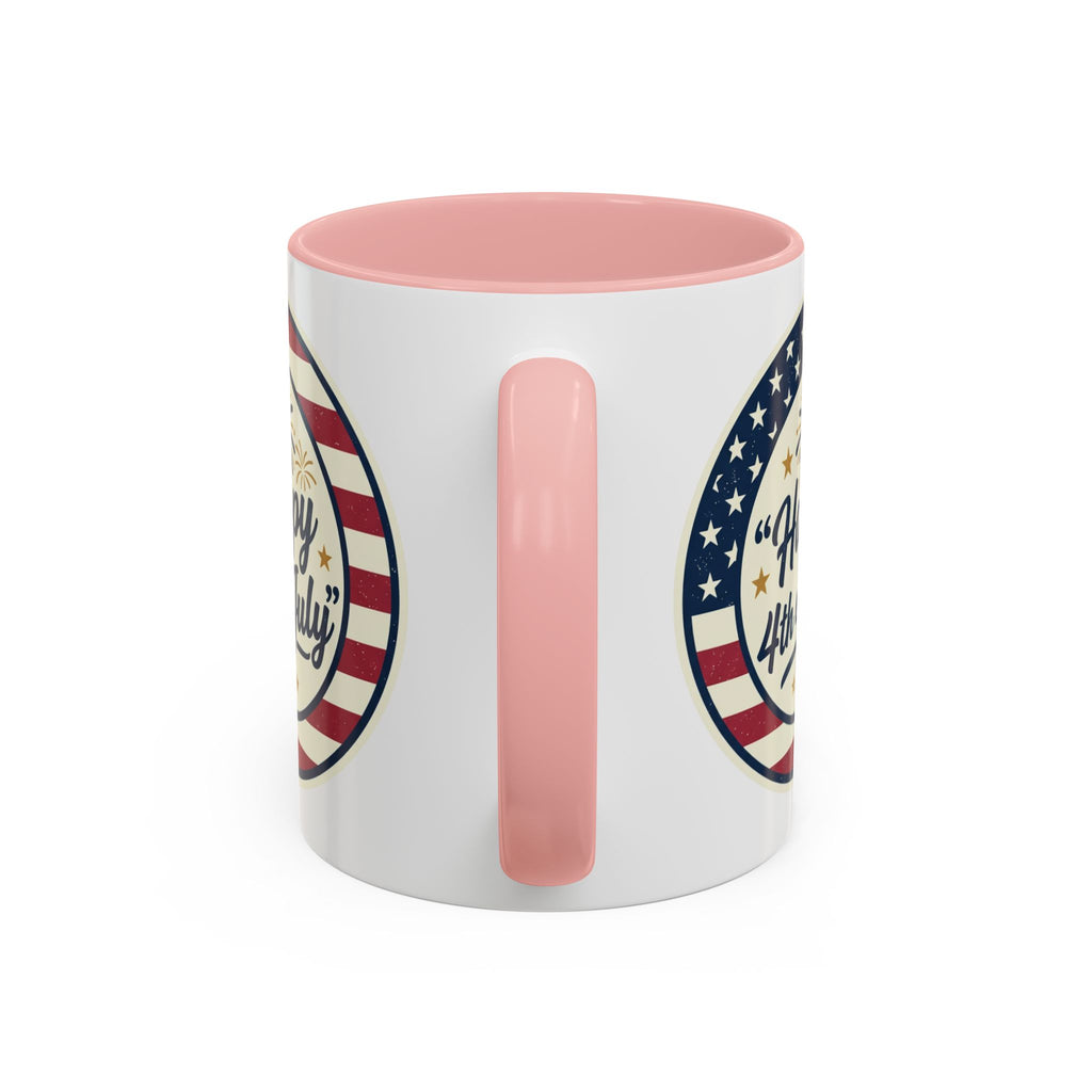 Happy 4th of July Accent Coffee Mug – Patriotic American Flag Design (11/15oz)