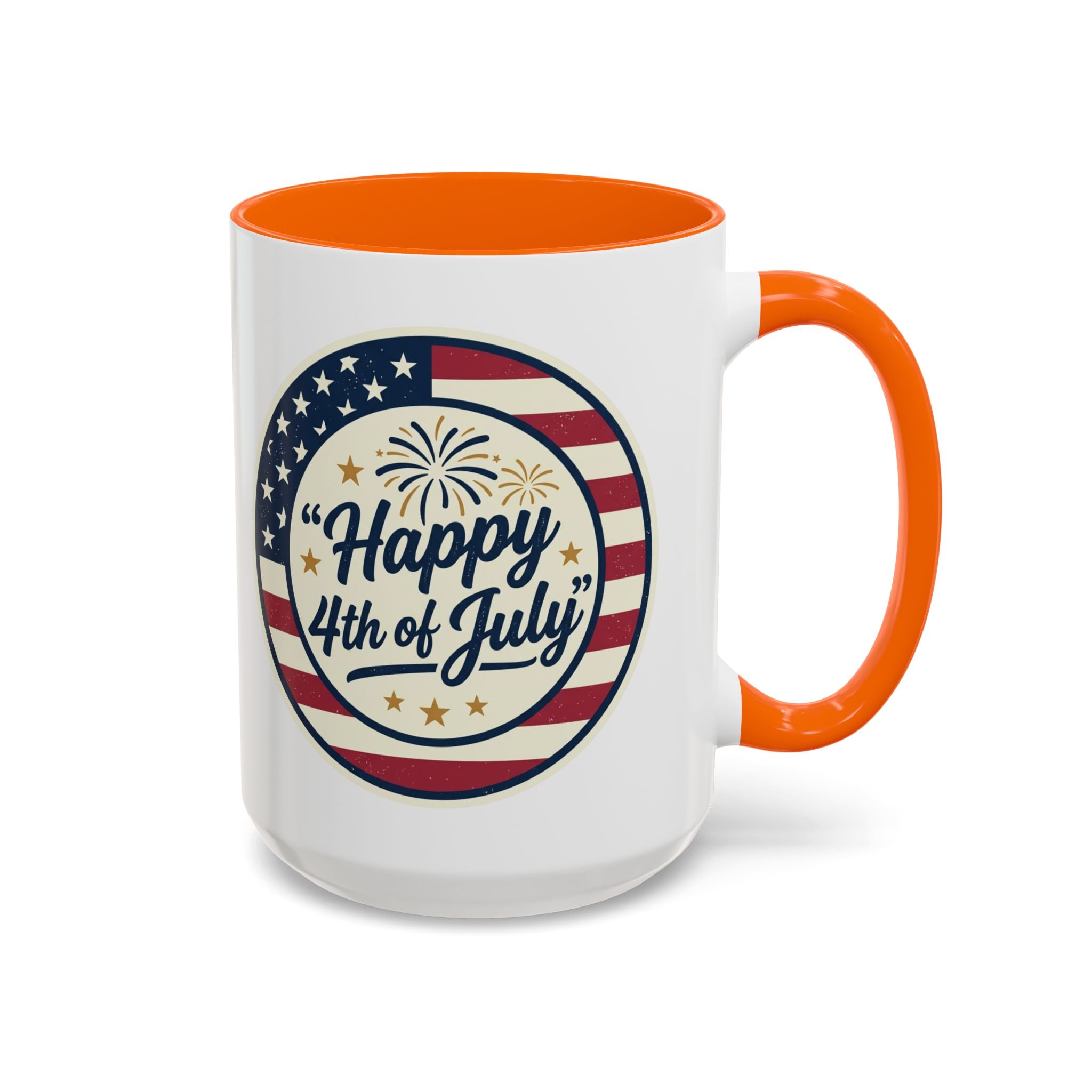Happy 4th of July Accent Coffee Mug – Patriotic American Flag Design (11/15oz)