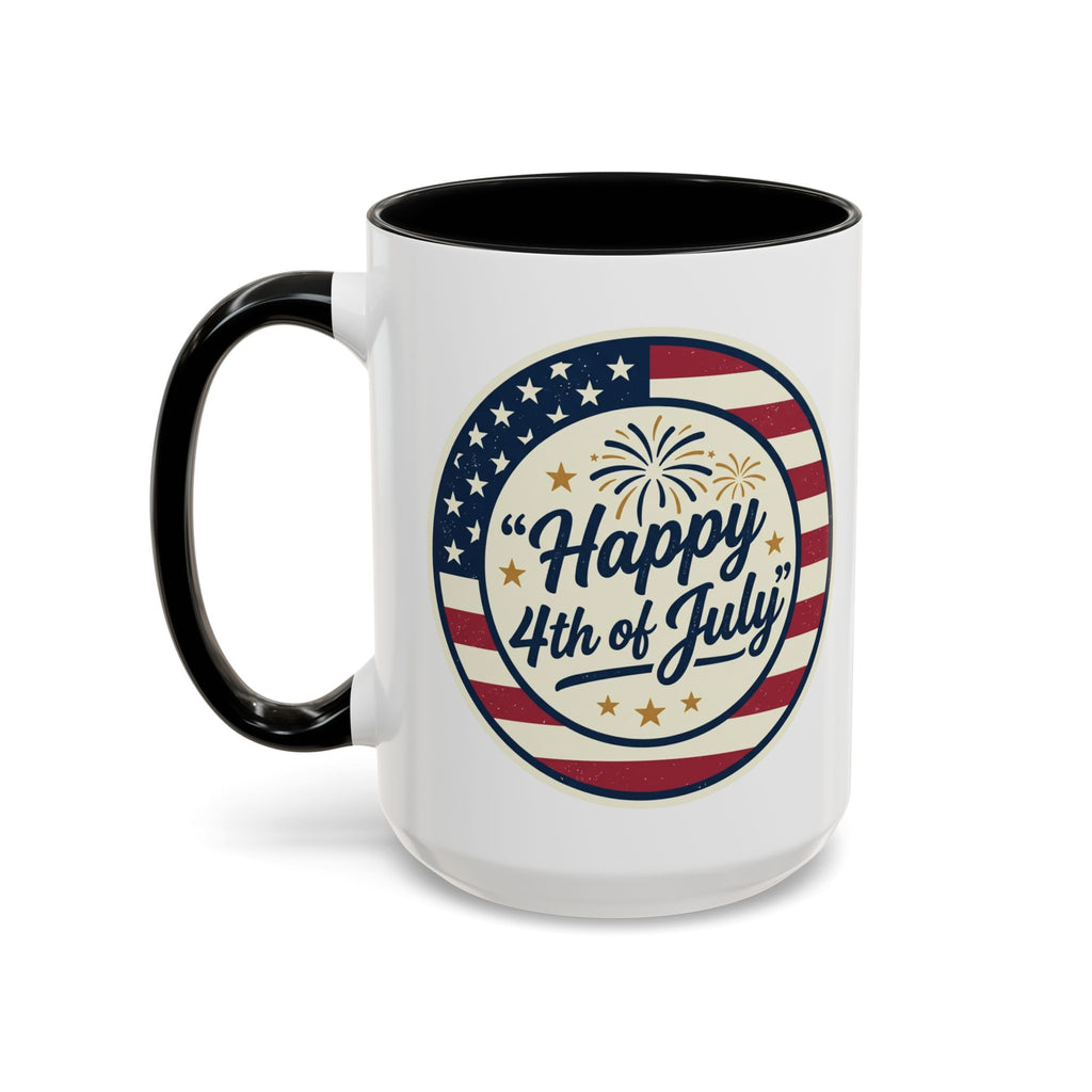 Happy 4th of July Accent Coffee Mug – Patriotic American Flag Design (11/15oz)