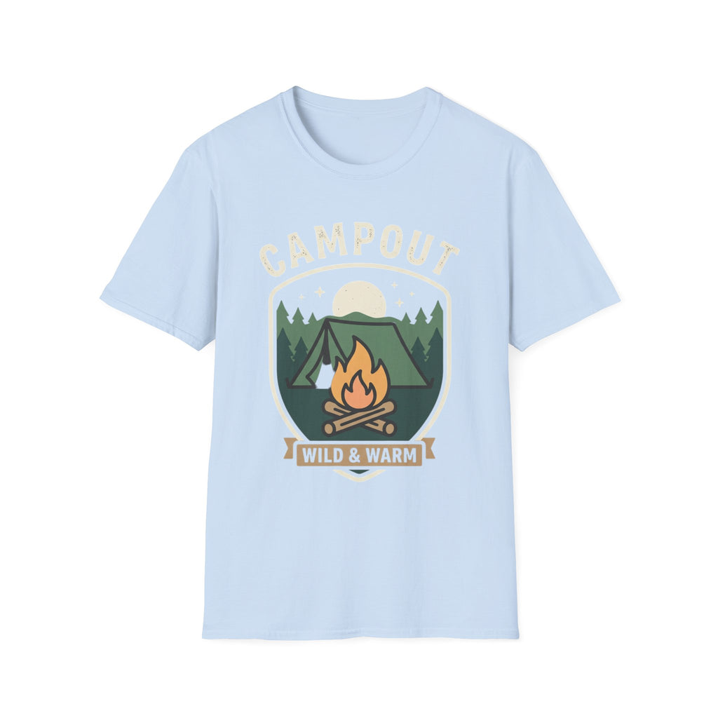 Campout T-Shirt — Campfire Adventure Graphic Tee ("Campout" "Wild & Warm")
