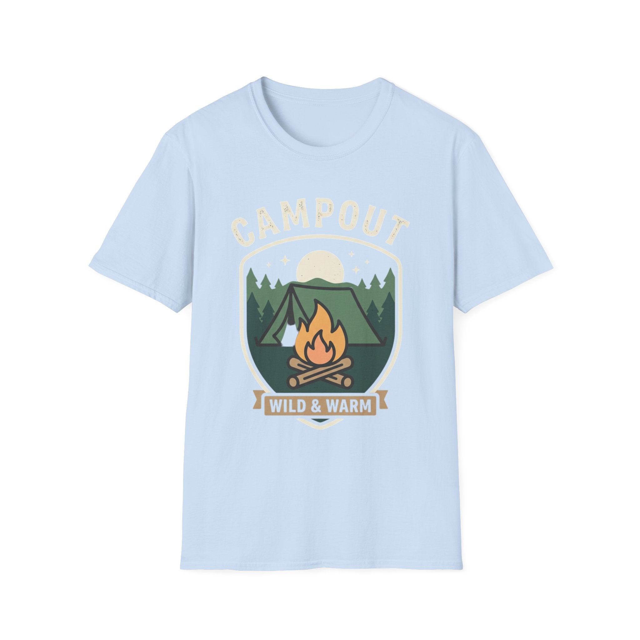 Campout T-Shirt — Campfire Adventure Graphic Tee ("Campout" "Wild & Warm")
