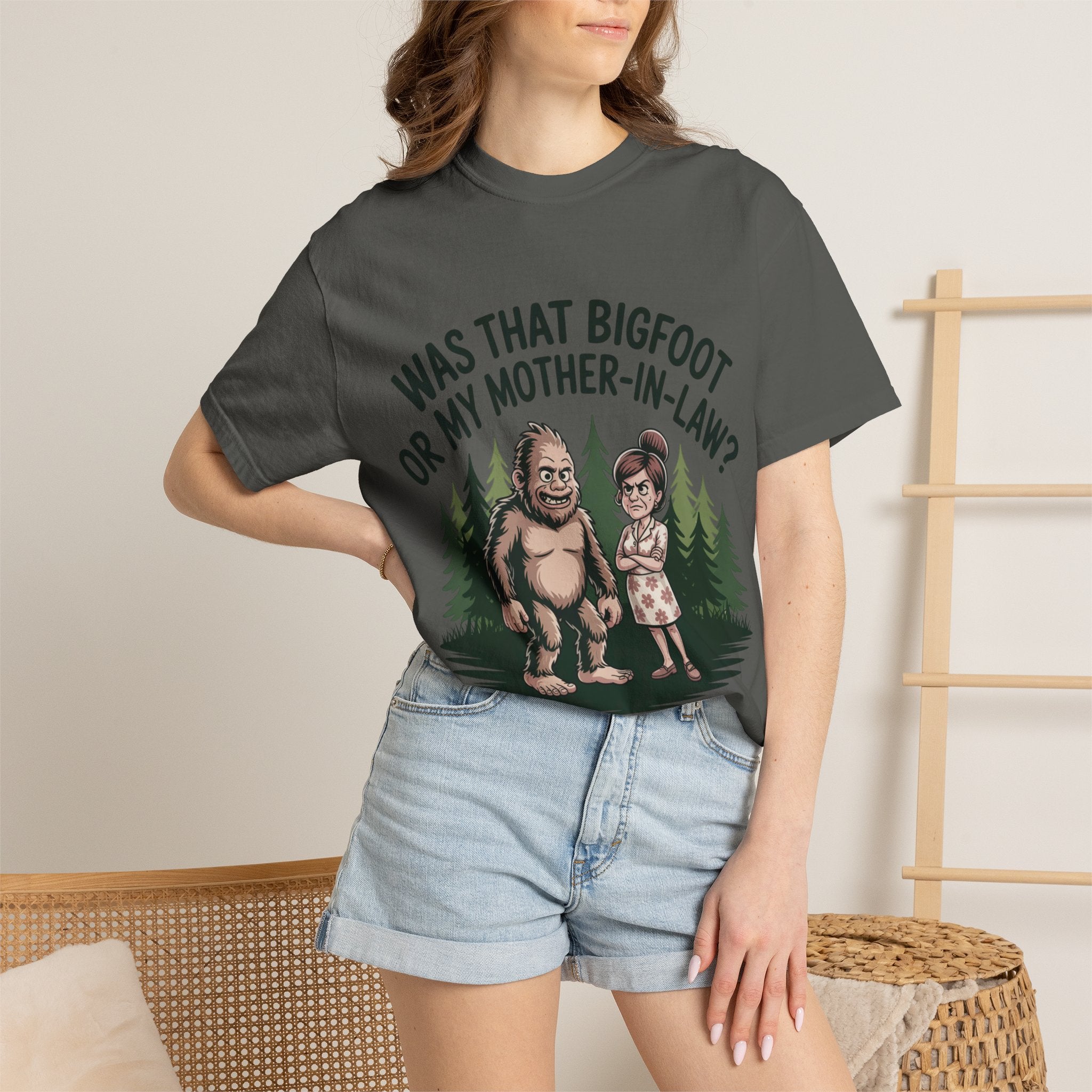 Funny Bigfoot T-Shirt — "Was That Bigfoot or My Mother-In-Law?" Graphic Tee