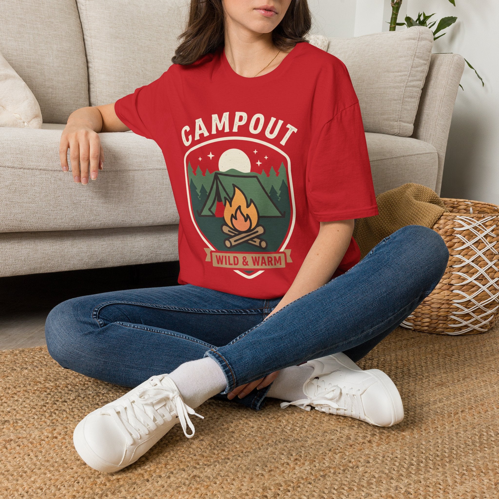 Campout T-Shirt — Campfire Adventure Graphic Tee ("Campout" "Wild & Warm")