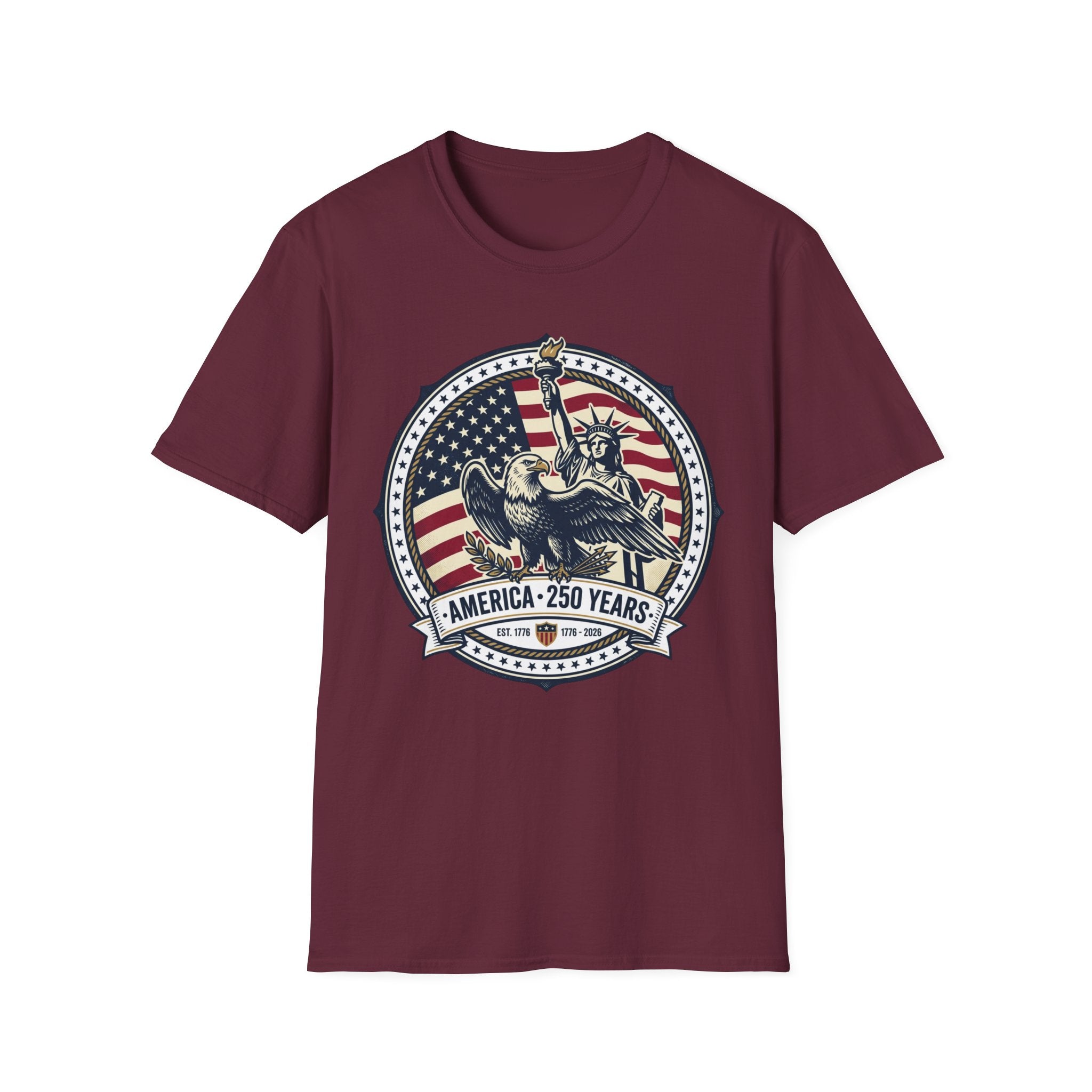 America 250 Years T-Shirt – Statue of Liberty Vintage Flag Graphic
