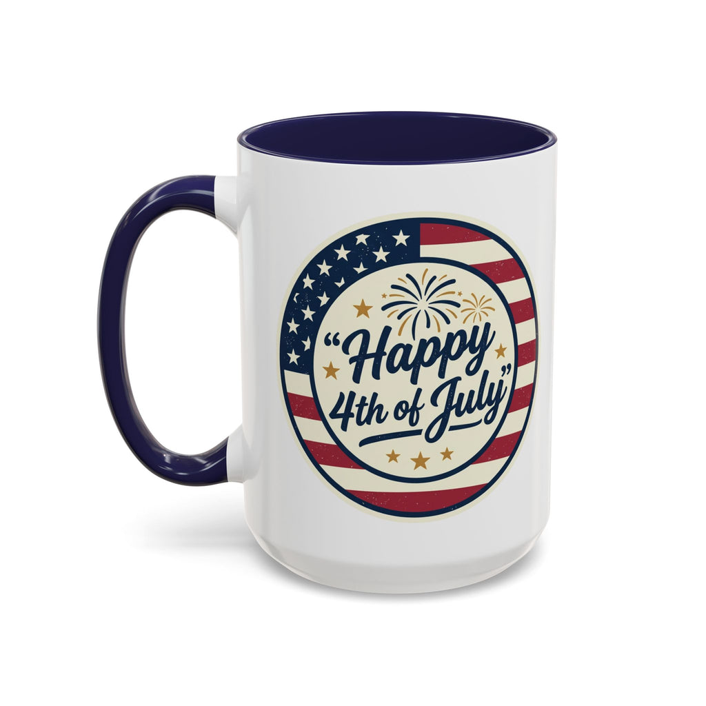 Happy 4th of July Accent Coffee Mug – Patriotic American Flag Design (11/15oz)