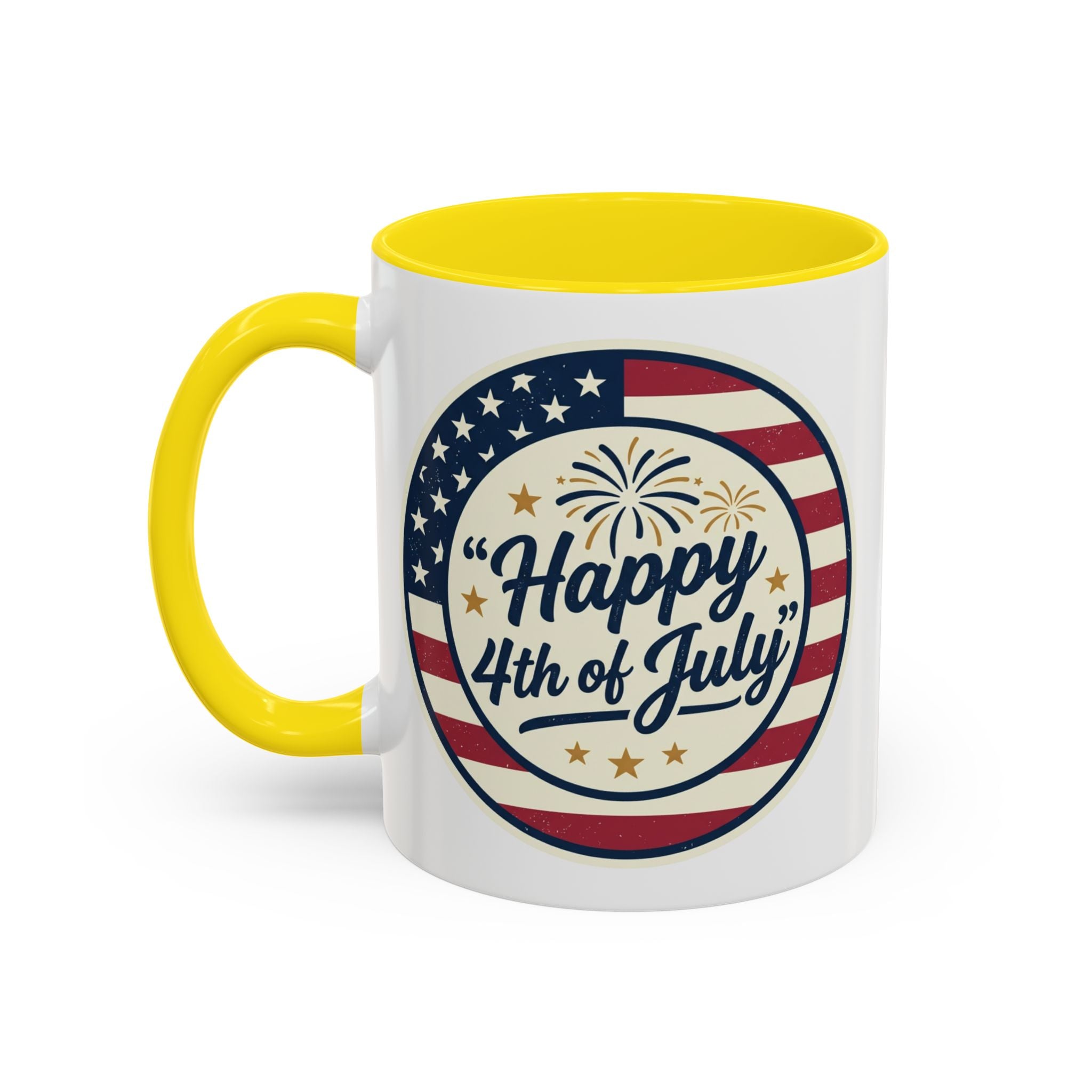 Happy 4th of July Accent Coffee Mug – Patriotic American Flag Design (11/15oz)