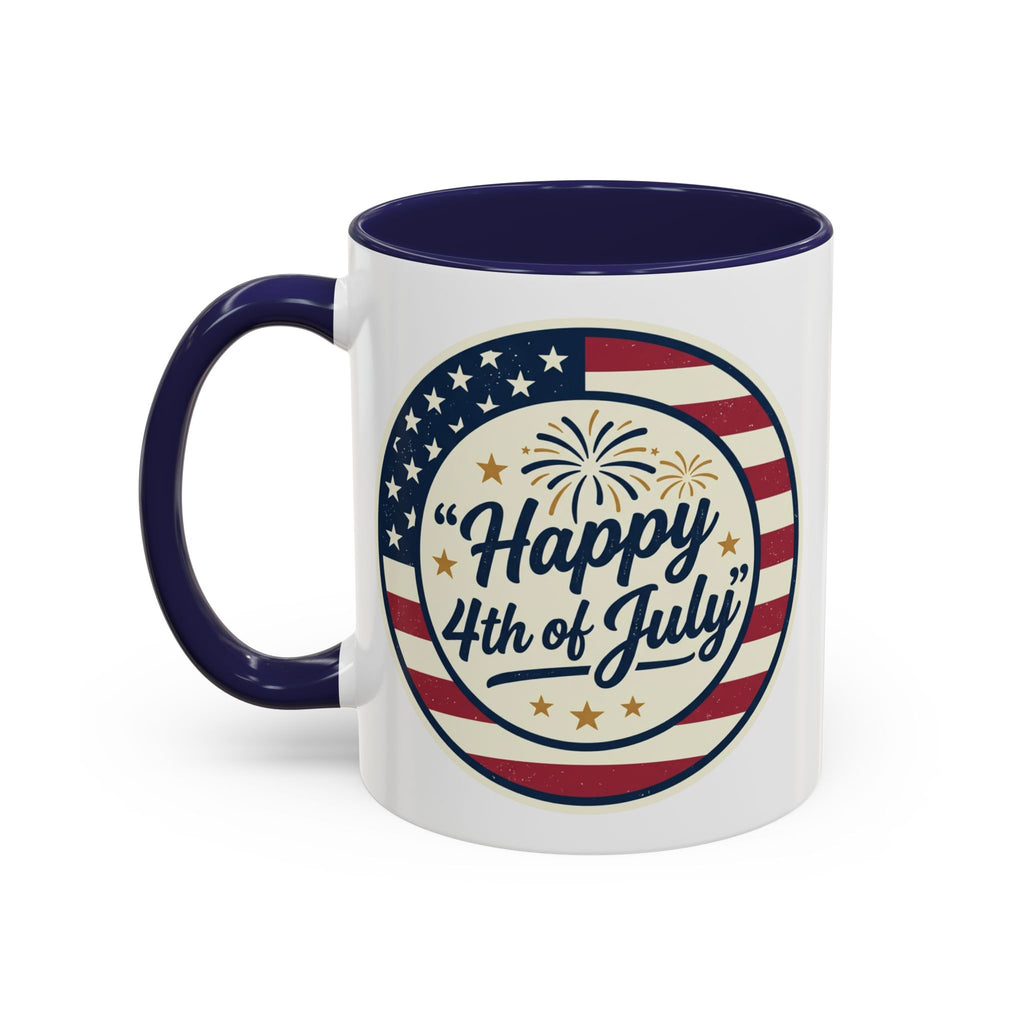 Happy 4th of July Accent Coffee Mug – Patriotic American Flag Design (11/15oz)