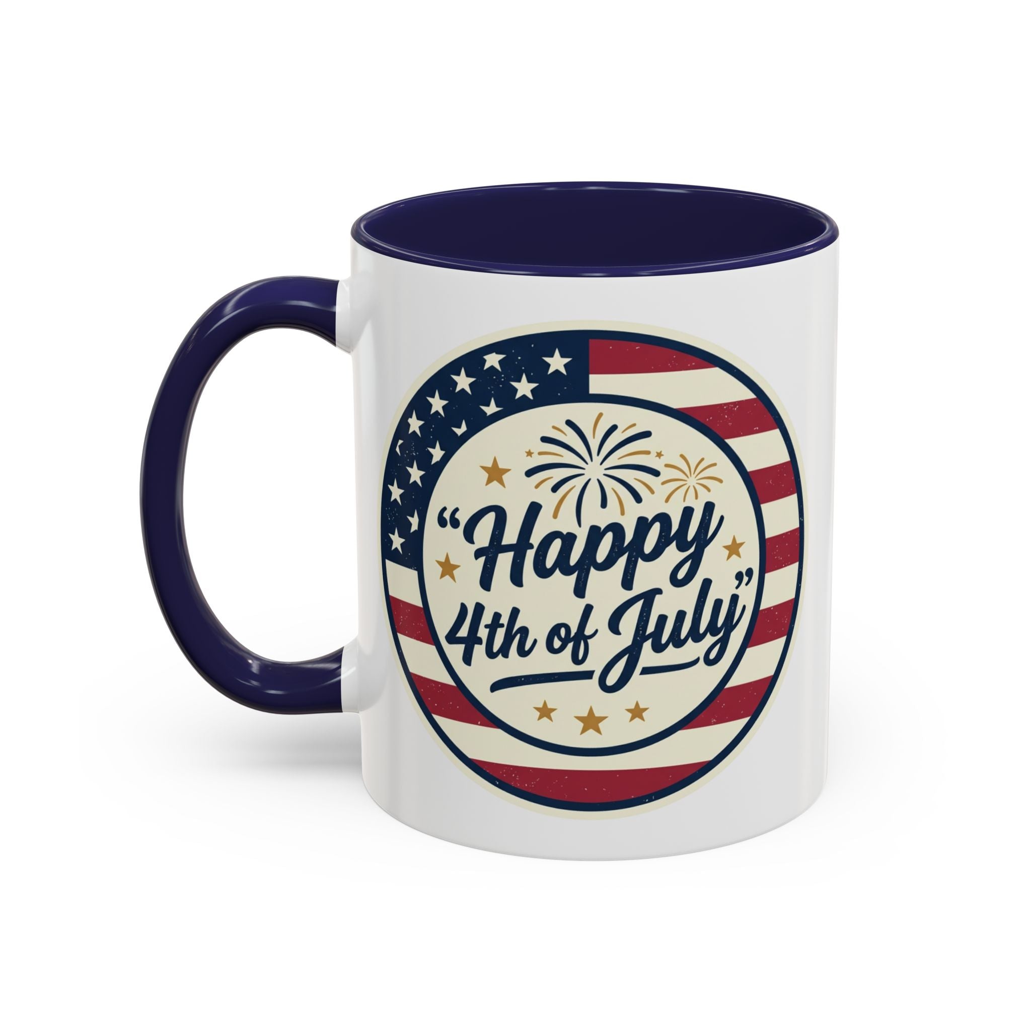 Happy 4th of July Accent Coffee Mug – Patriotic American Flag Design (11/15oz)
