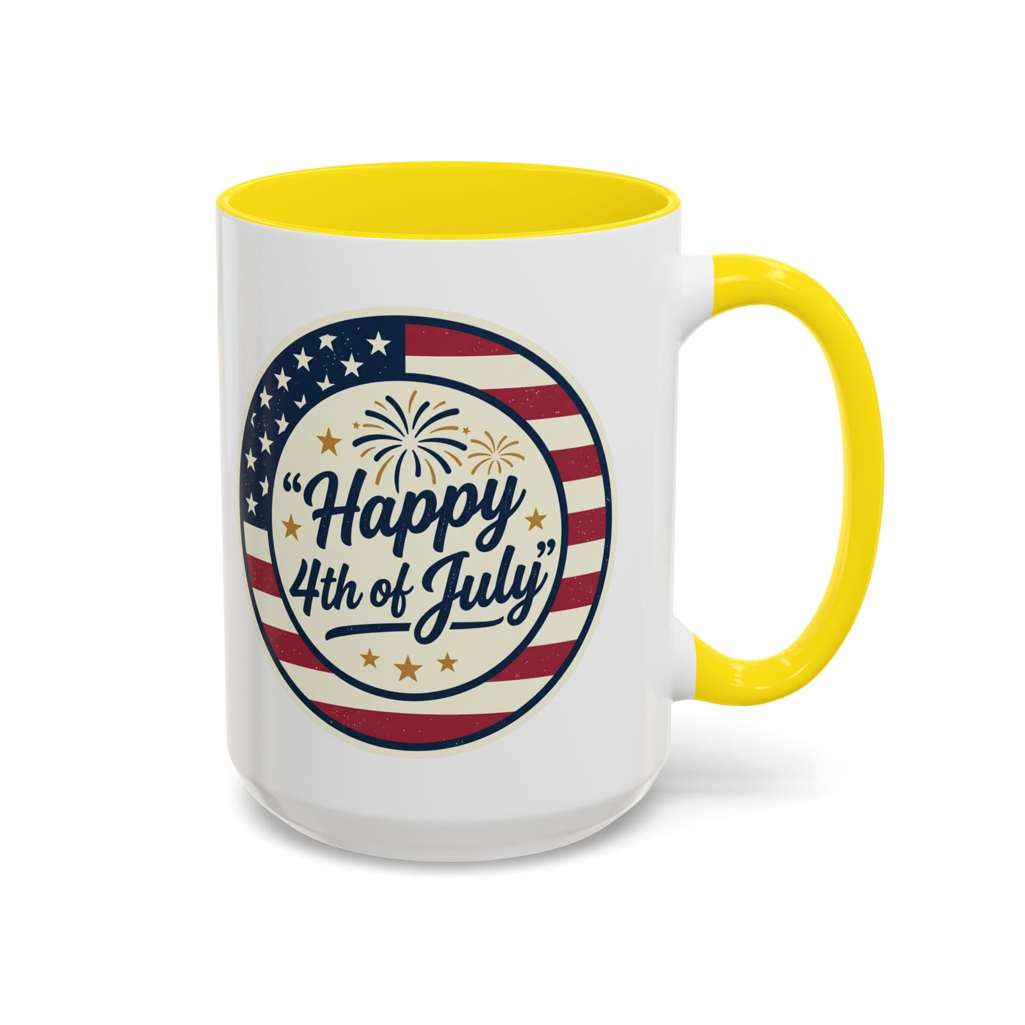 Happy 4th of July Accent Coffee Mug – Patriotic American Flag Design (11/15oz)