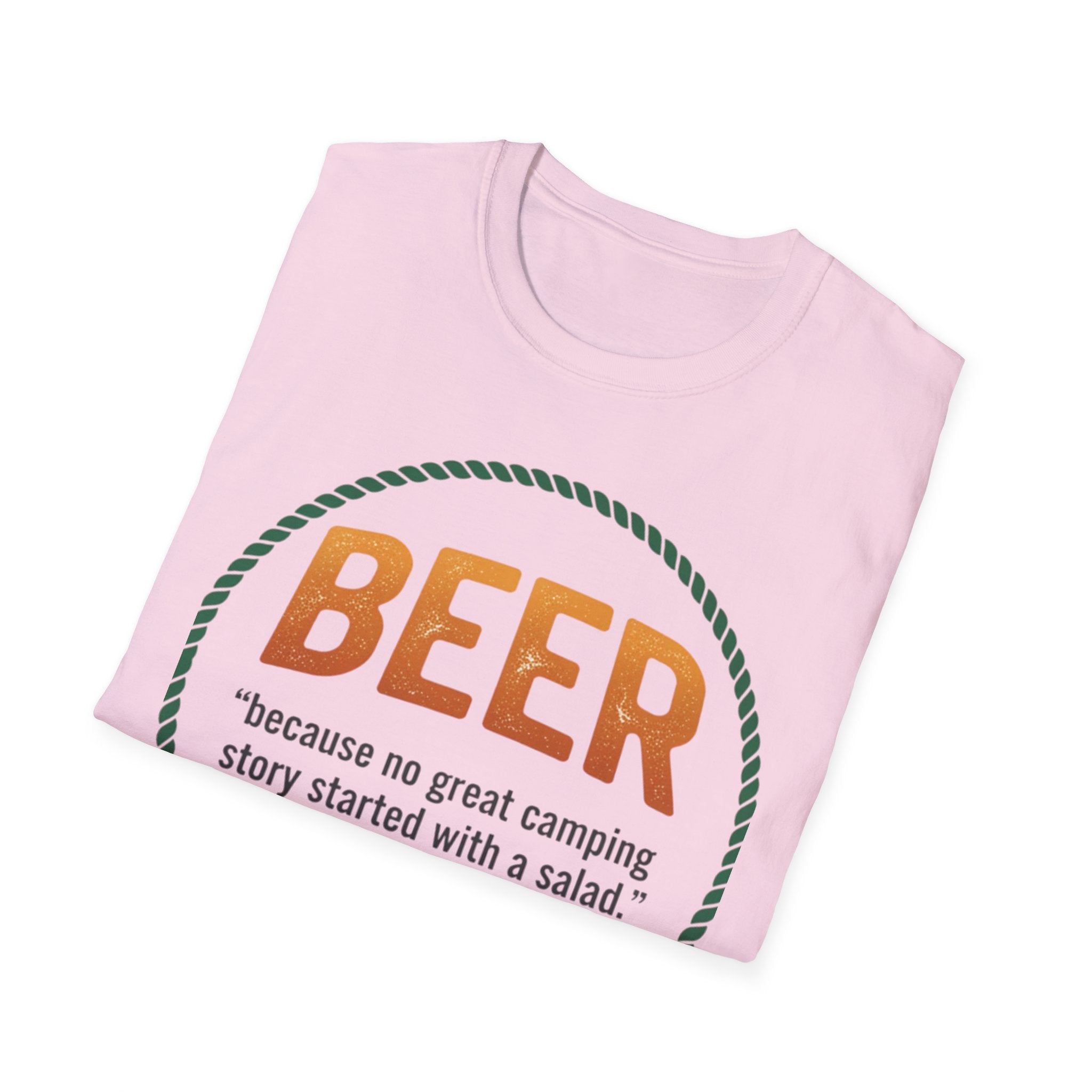 Beer Camping T-Shirt — "Because no great camping story started with a salad."