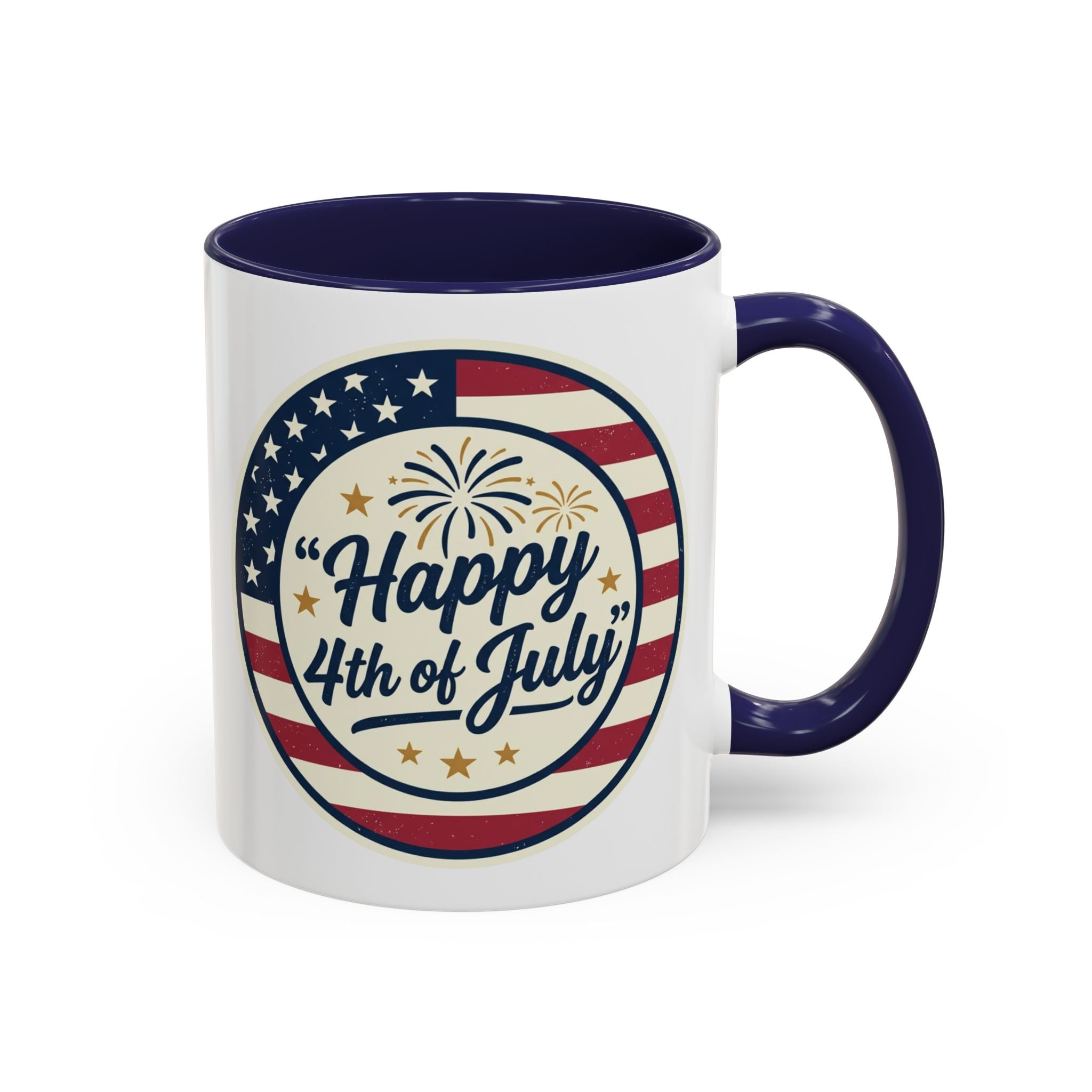Happy 4th of July Accent Coffee Mug – Patriotic American Flag Design (11/15oz)