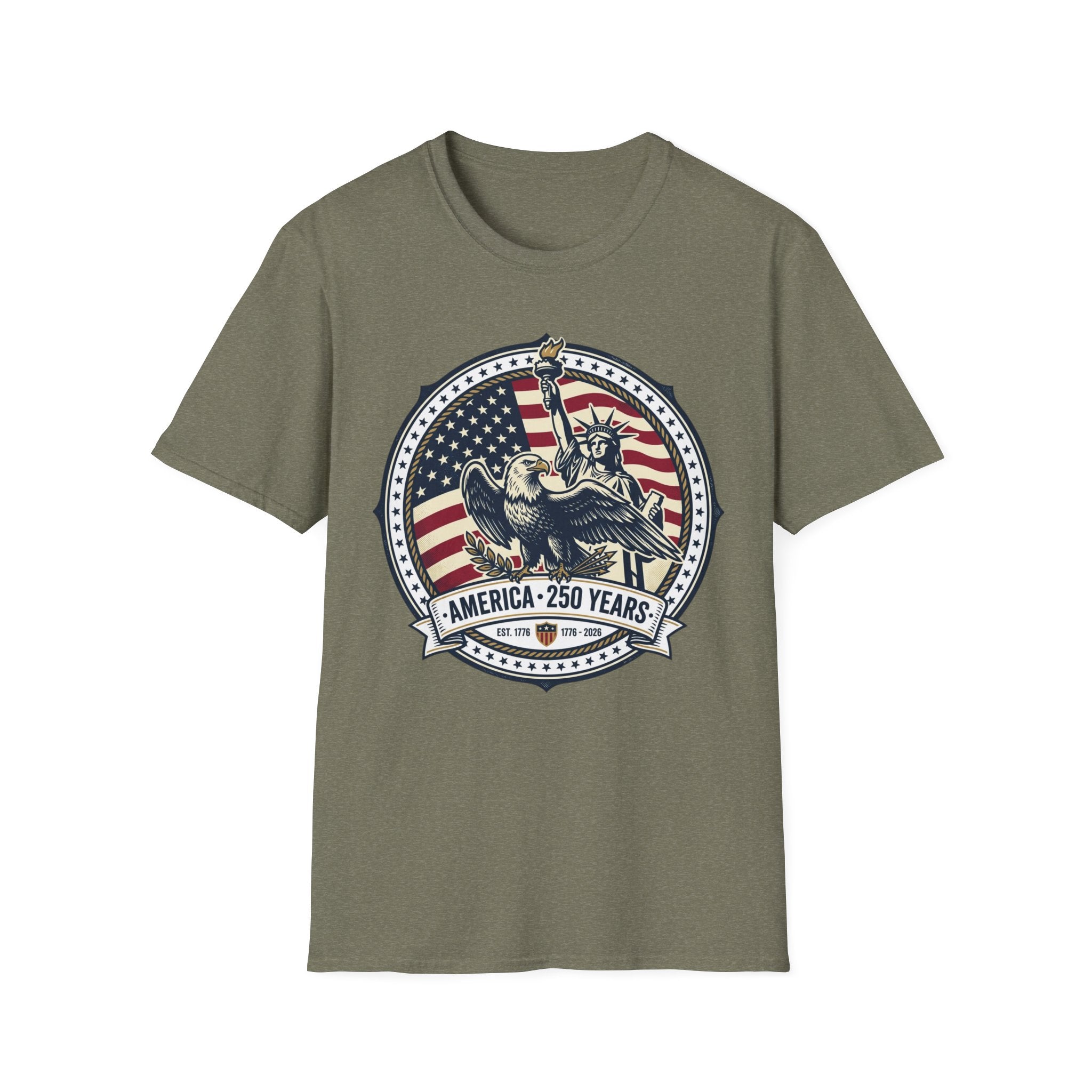 America 250 Years T-Shirt – Statue of Liberty Vintage Flag Graphic