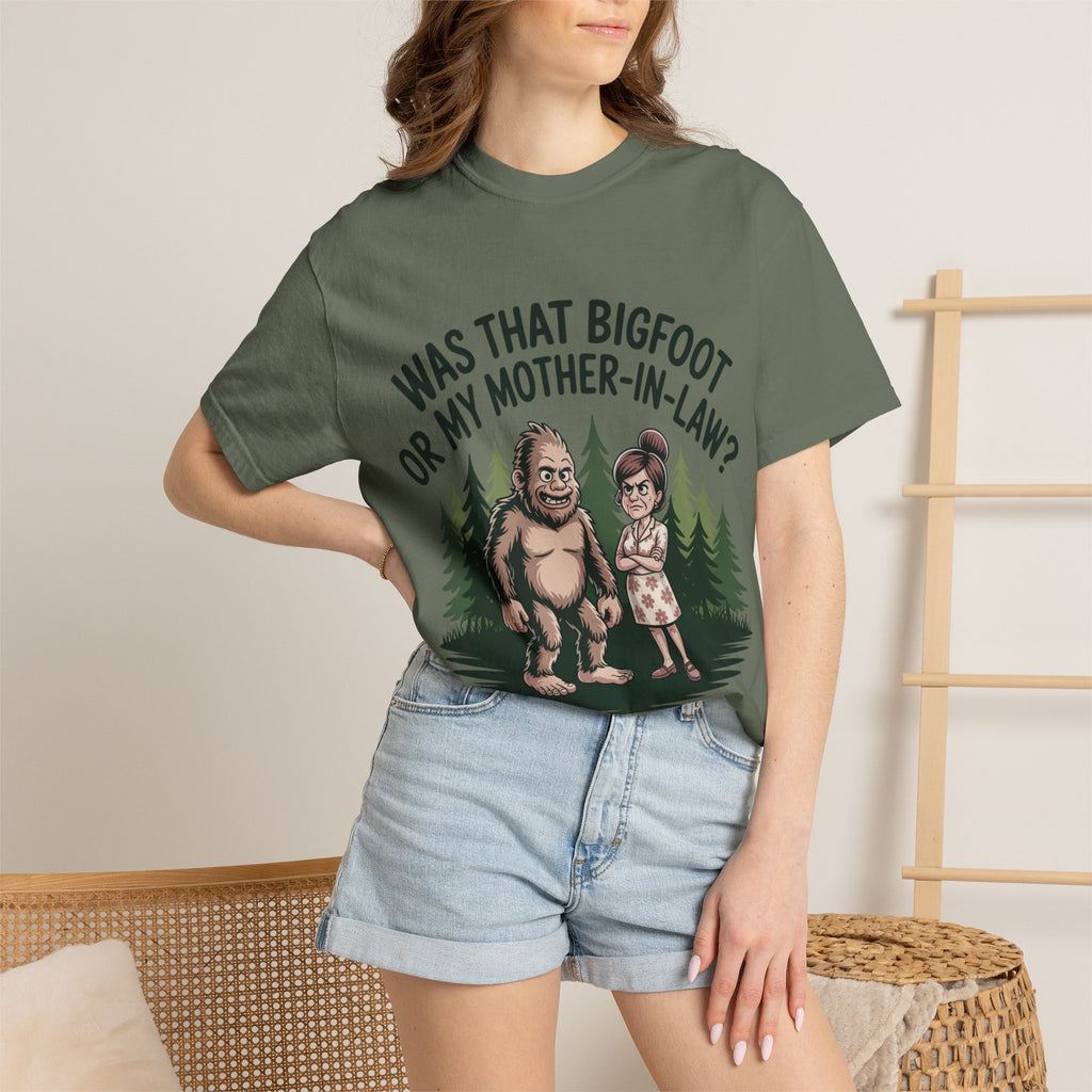 Funny Bigfoot T-Shirt — "Was That Bigfoot or My Mother-In-Law?" Graphic Tee