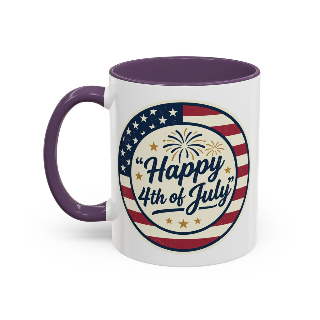 Happy 4th of July Accent Coffee Mug – Patriotic American Flag Design (11/15oz)