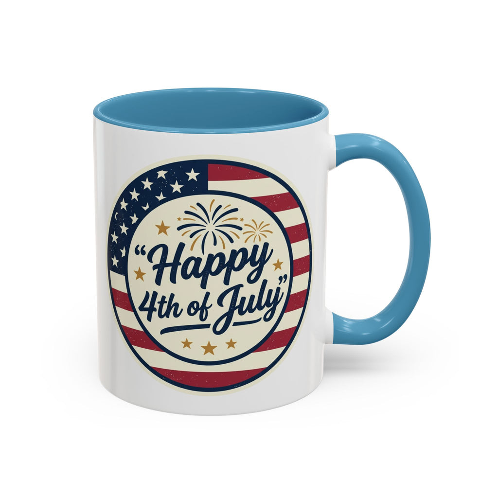 Happy 4th of July Accent Coffee Mug – Patriotic American Flag Design (11/15oz)