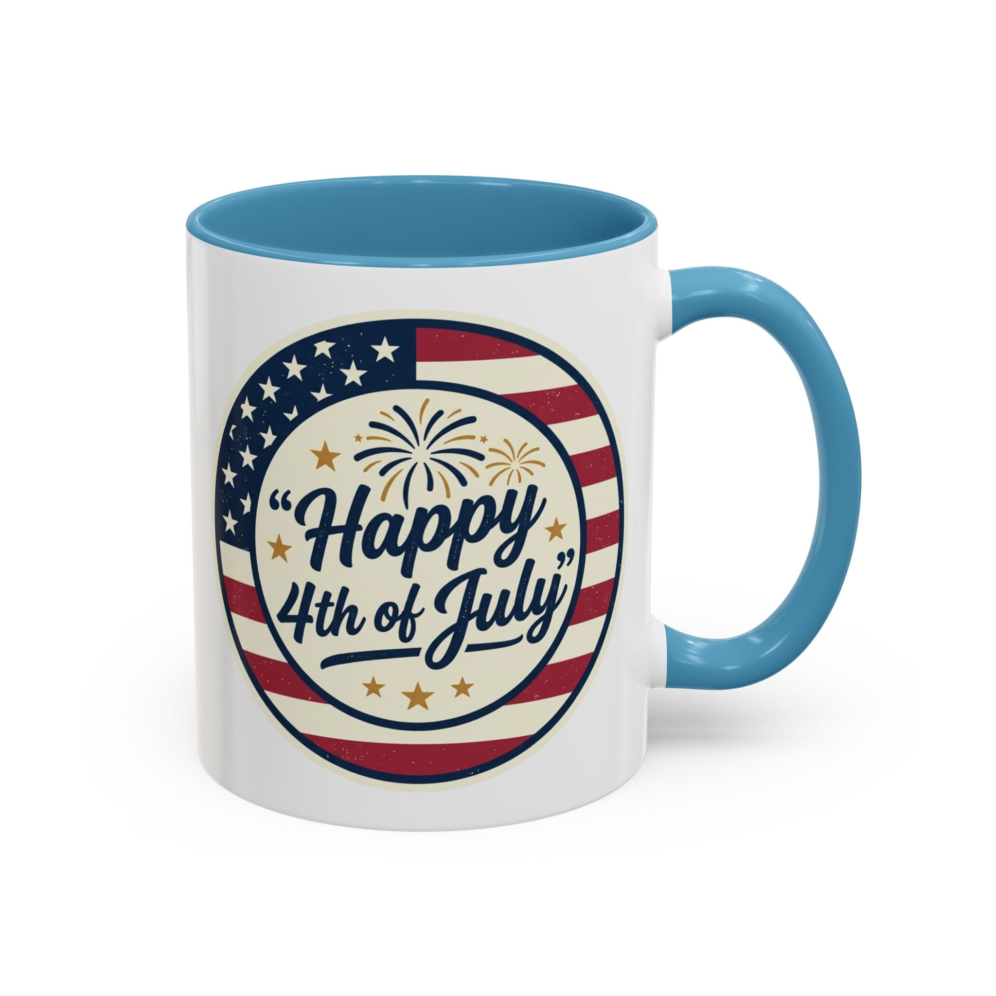 Happy 4th of July Accent Coffee Mug – Patriotic American Flag Design (11/15oz)